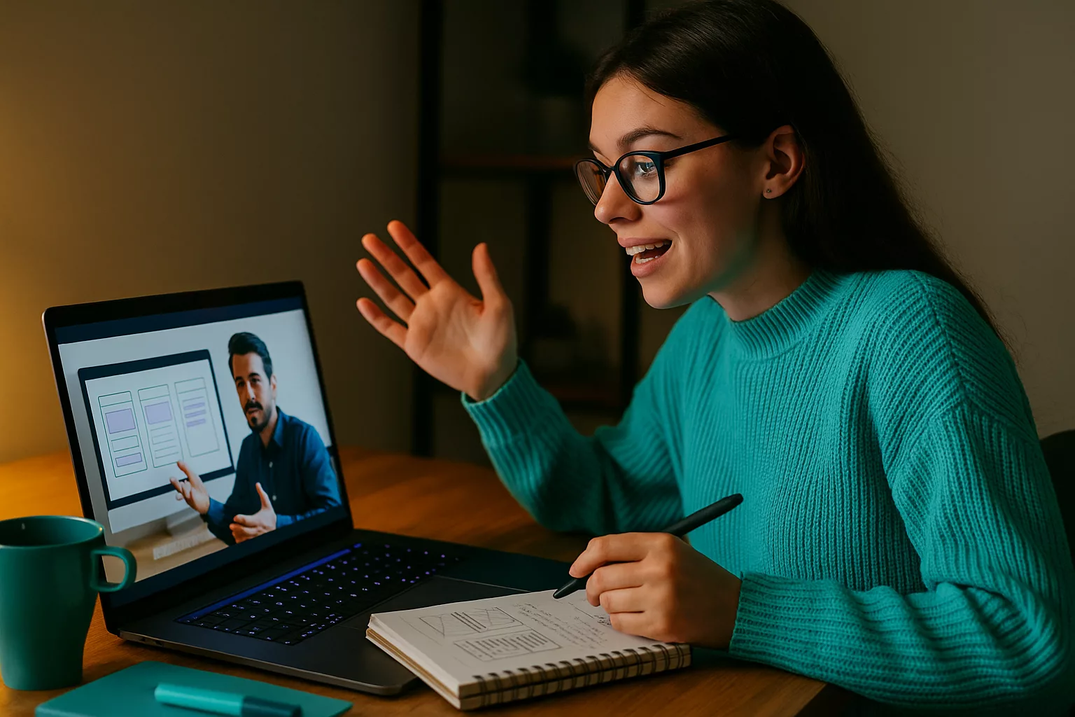 Женщина обсуждает проект по видео-связи